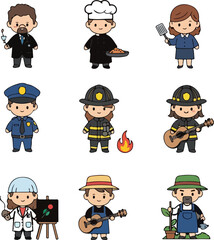 Diverse Cartoon Professions: Vector Set