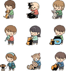 Cartoon Kids with Pets: Companion Animals & Children's Illustration