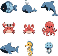 Cute Cartoon Sea Creatures Collection