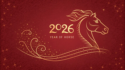A golden horse head illustration signifies the year of the horse in 2026