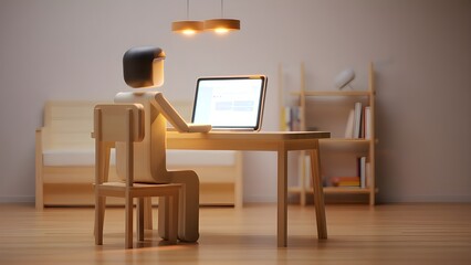 Cartoon Man Working at Desk