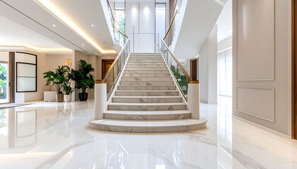 Luxury Interior with Marble Staircase and Polished Floors in a Modern Residence