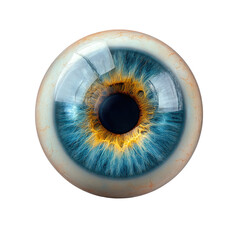 Close-up of a detailed human eye, showcasing a vibrant blue iris with hints of gold.  The eye is highlighted, and appears realistic