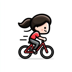 Cute cartoon girl riding a bicycle.