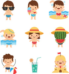Summer Fun: Cute Cartoon Kids at the Beach