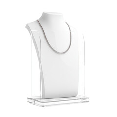 White bust necklace display stand with silver chain isolated on a transparent background