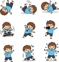 Cartoon Boy Falls & Plays: Expressions of Childhood