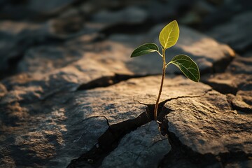 Single Seedling Growing Through Cracked Earth, New Life on Barren Land, Hopeful Future
