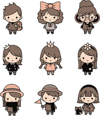 Cute Cartoon People Set: Vector Illustration