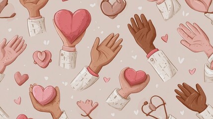 Diverse Hands with Colorful Hearts Expressing Love and Unity in a Heartwarming Community Setting