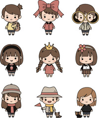 Cute Kawaii Character Set - Diverse Styles & Accessories