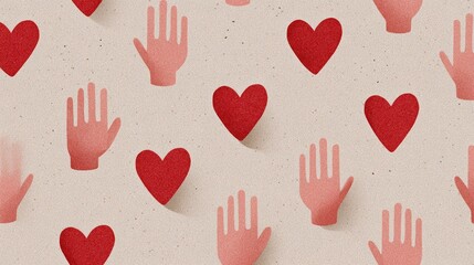 Charming Pattern of Red Hearts on Soft Beige Background Creating a Romantic and Whimsical Atmosphere