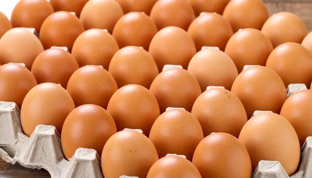 Carton of thirty brown eggs, neatly arranged
