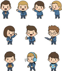 Cartoon Business Characters: Diverse Actions and Emotions