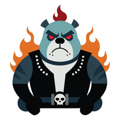 Fierce panda bear character with flames and skull belt