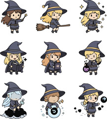 Witch Chibi Character Set for Halloween