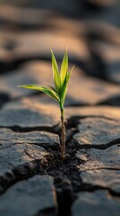 Sprout Emerging from Cracked Earth, Resilience in Dry Land, New Life Concept