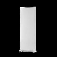 White roll up banner stand isolated on a transparent background display