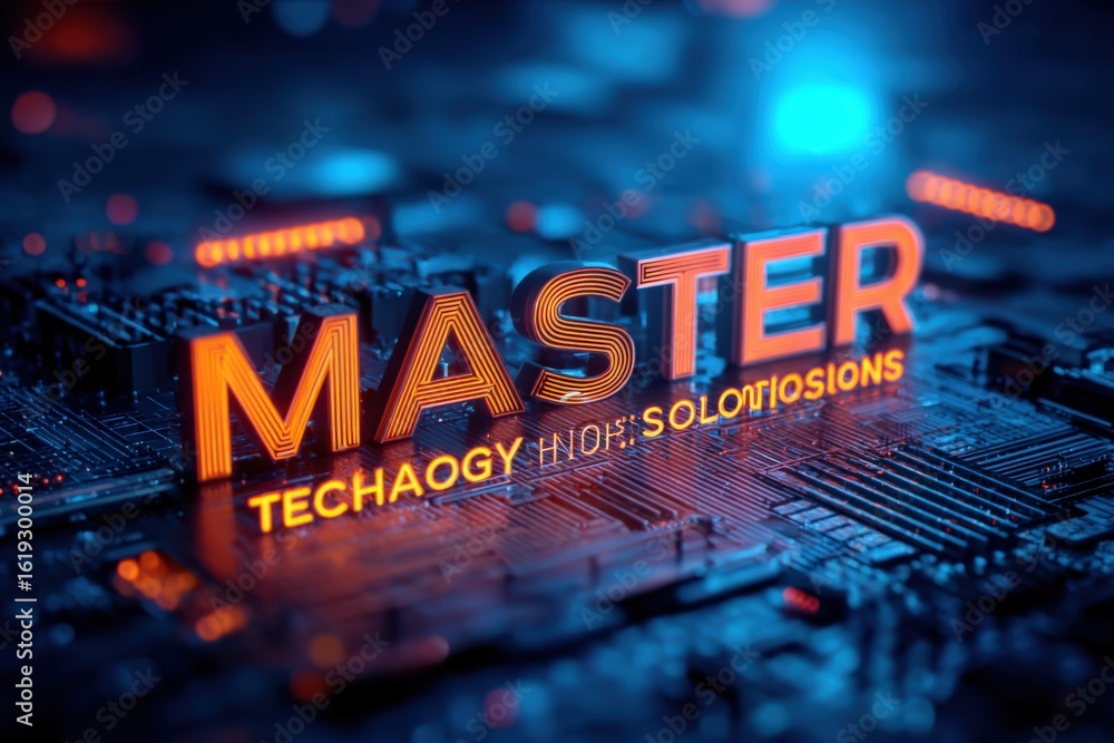 Poster high-tech digital image illustrating the concept of mastery in technology highlighting innovation an