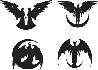 Dark Celestial Guardians - Winged Silhouette Vector Set