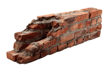 Damaged brick wall section,  isolated on black