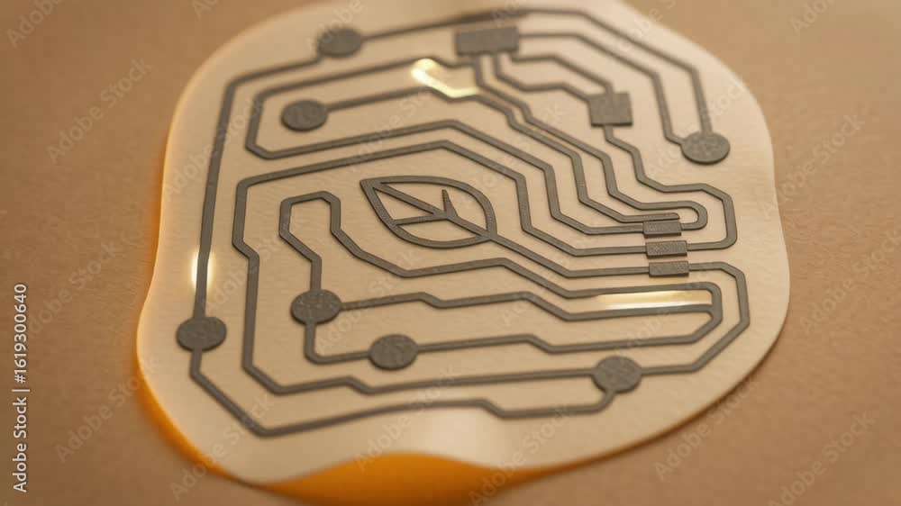 Poster bioengineering innovation merges flexible circuit design with ecofriendly leaf symbol representing s
