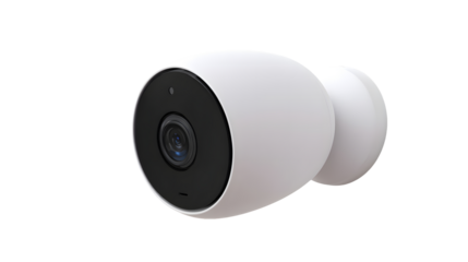 White surveillance camera for home security, monitoring, and safety on transparent background