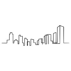 Minimalist continuous line drawing of urban skyline