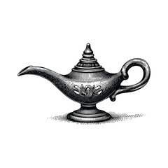 Fototapeta premium Vintage Engraving of an Arabian Lamp, drawn in an engraved, woodcut style with fine details sketch engraving vector illustration. Scratch board imitation