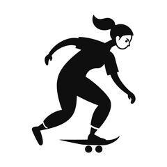 Black silhouette of a young person skateboarding girl