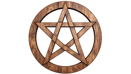 Wooden pentagram in a circle.  A 3D render