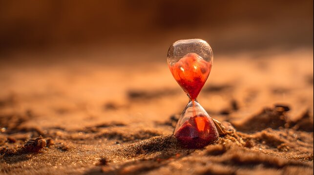 Translucent hourglass with memories as sand, some grains glowing red to signify cognitive health concerns.