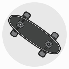 Dark grey skateboard with black outline and wheels