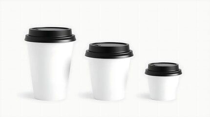 Minimalist 3D rendering of disposable white coffee cup with plastic lid, isolated on clean white background, ideal for branding mockup, takeaway beverage packaging, or café design."
