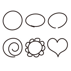 スムーズな手描きで黒い色のペンやインク風の丸い円のイラストバリエーション素材シリーズ。ベクター。背景透過。