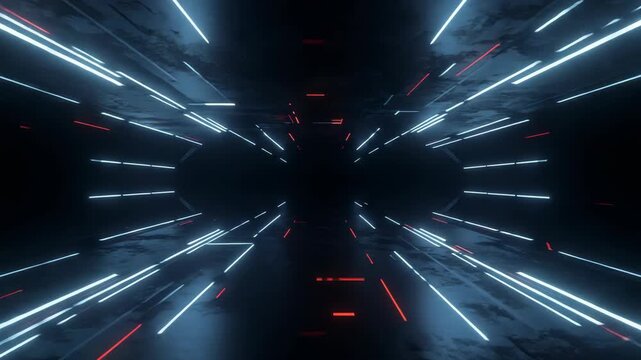 Racing Light Trails, Futuristic Tunnel, Unknown Location, Abstract Visual, Sci-Fi Environment, Central Perspective, Speed and Infinity Concept