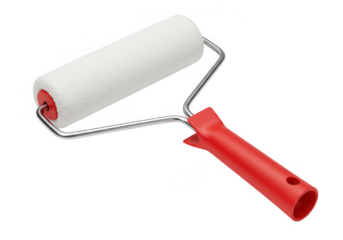 Paint roller with red handle for painting isolated on transparent background
