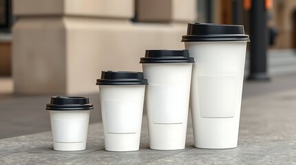 Minimalist 3D rendering of disposable white coffee cup with plastic lid, isolated on clean white background, ideal for branding mockup, takeaway beverage packaging, or café design."

