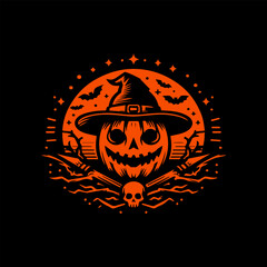 Halloween Night Scene with Jack-o'-Lantern and Moon