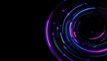Abstract neon circles on black background