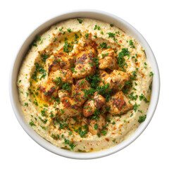 Creamy hummus topped with spiced chicken (1)