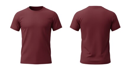 Maroon Crew Neck T-Shirt Mockup, Front and Back View, Blank Apparel Design