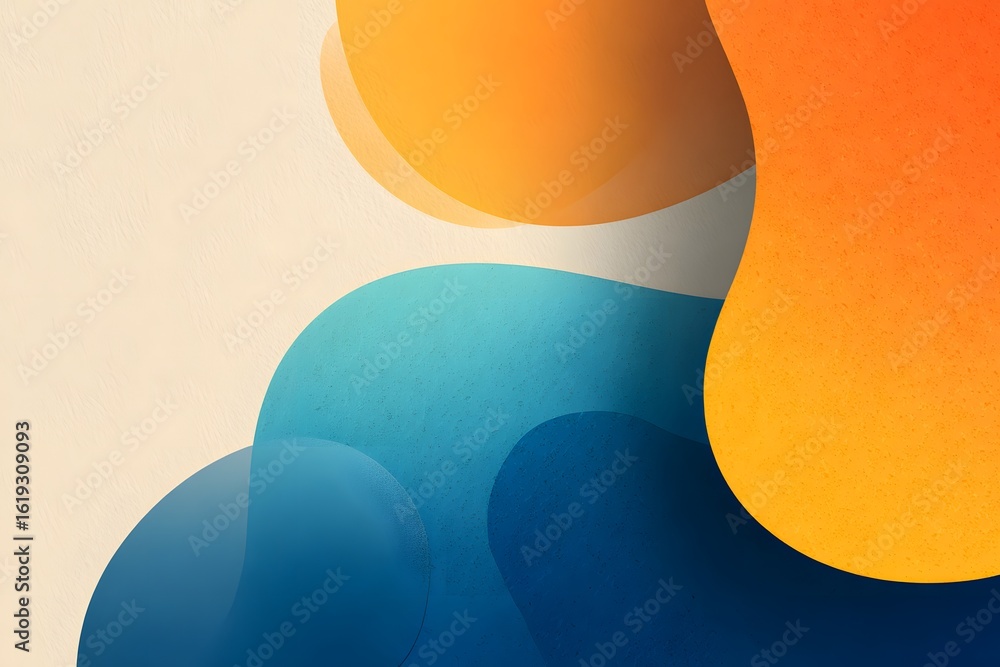 Poster a minimalistic graphic design with an orange and blue gradient, featuring a blurred background and l