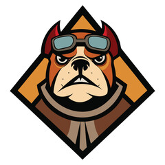 Tough bulldog pilot wearing aviator goggles and leather jacket