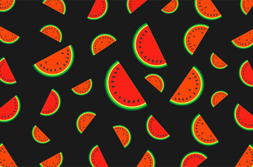 Seamless pattern of watermelon slice. Watermelon fruit collection. Playful and fun tropical watermelon pattern. Summer watermelon slice pattern. 