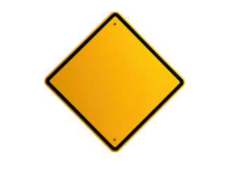 Empty diamond-shaped, yellow caution road sign
