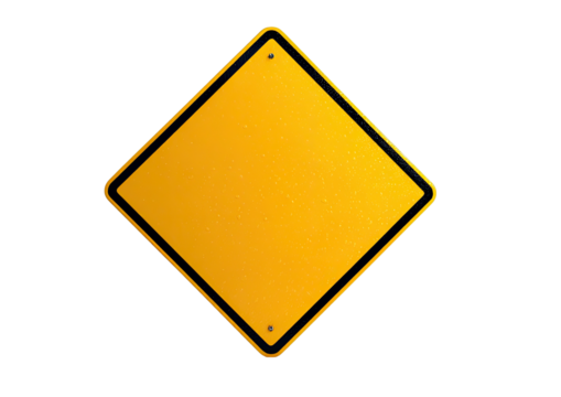 Empty diamond-shaped, yellow caution road sign