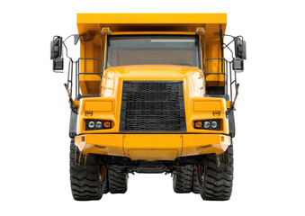 Front view of a large yellow dump truck (1)