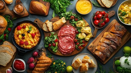 Gourmet food platter, assorted appetizers, breakfast, lunch, picnic, dining, table setting