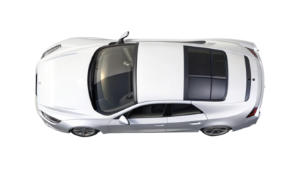 White Car Top View Isolated on Transparent white background, clipping path